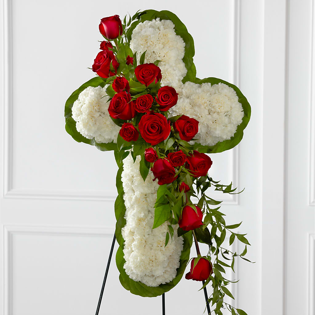 Croix funéraire florale