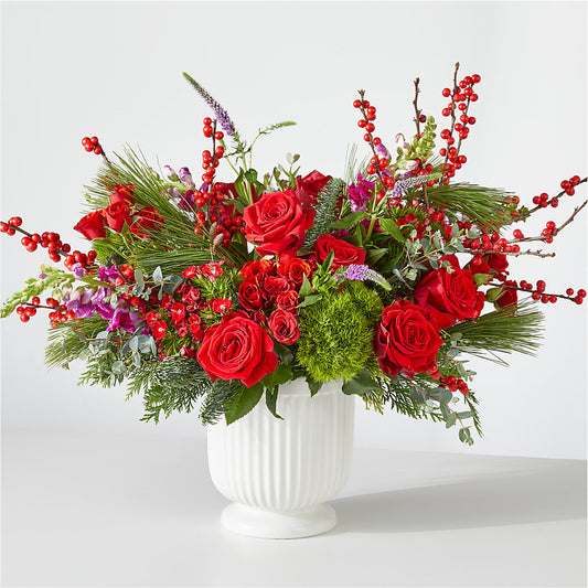 Bouquet au grand nœud rouge