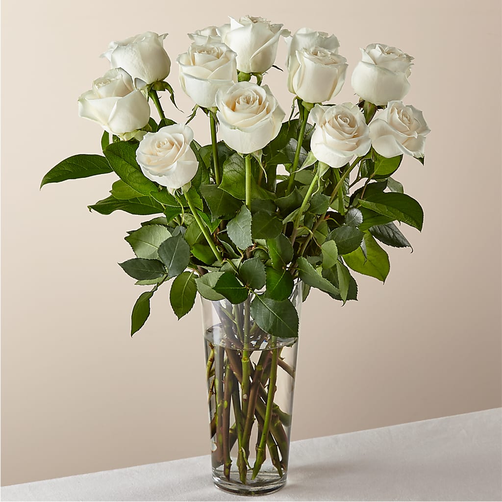 Long Stem White Rose Bouquet –  Bamboo Flowers, Buford GA