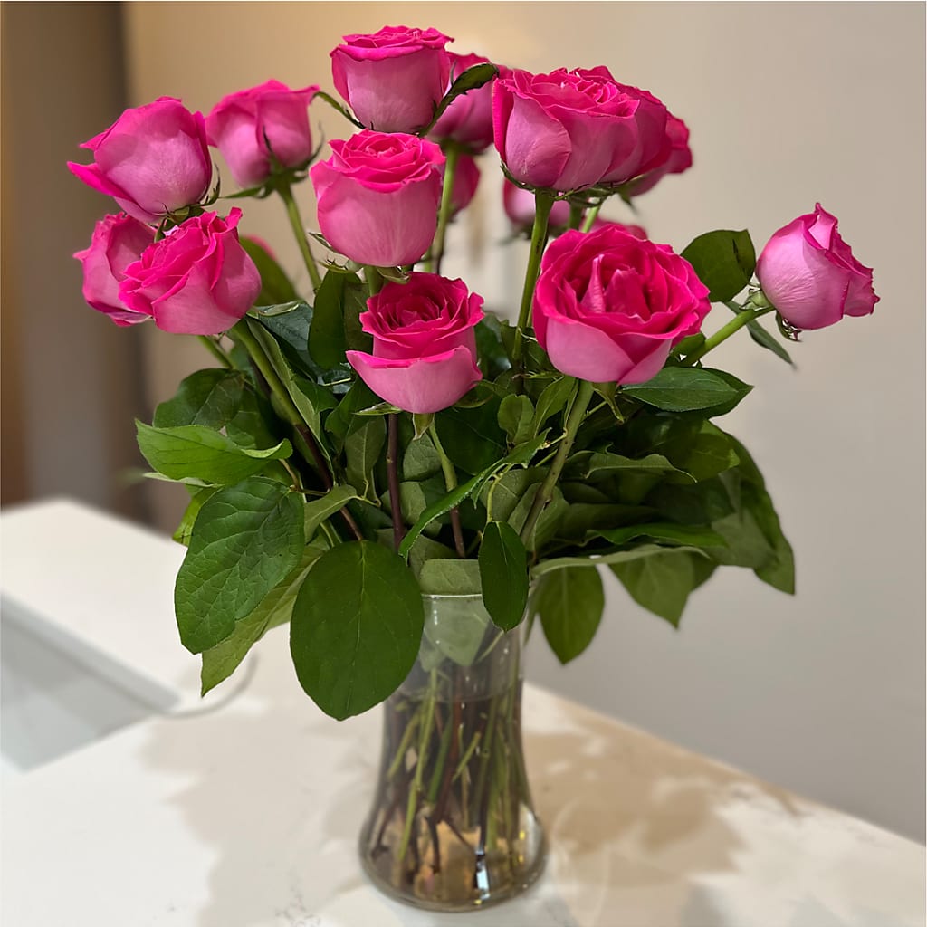 Long Stem Pink Rose Bouquet –  Bamboo Flowers, Buford GA