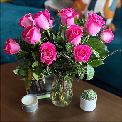 Long Stem Pink Rose Bouquet –  Bamboo Flowers, Buford GA