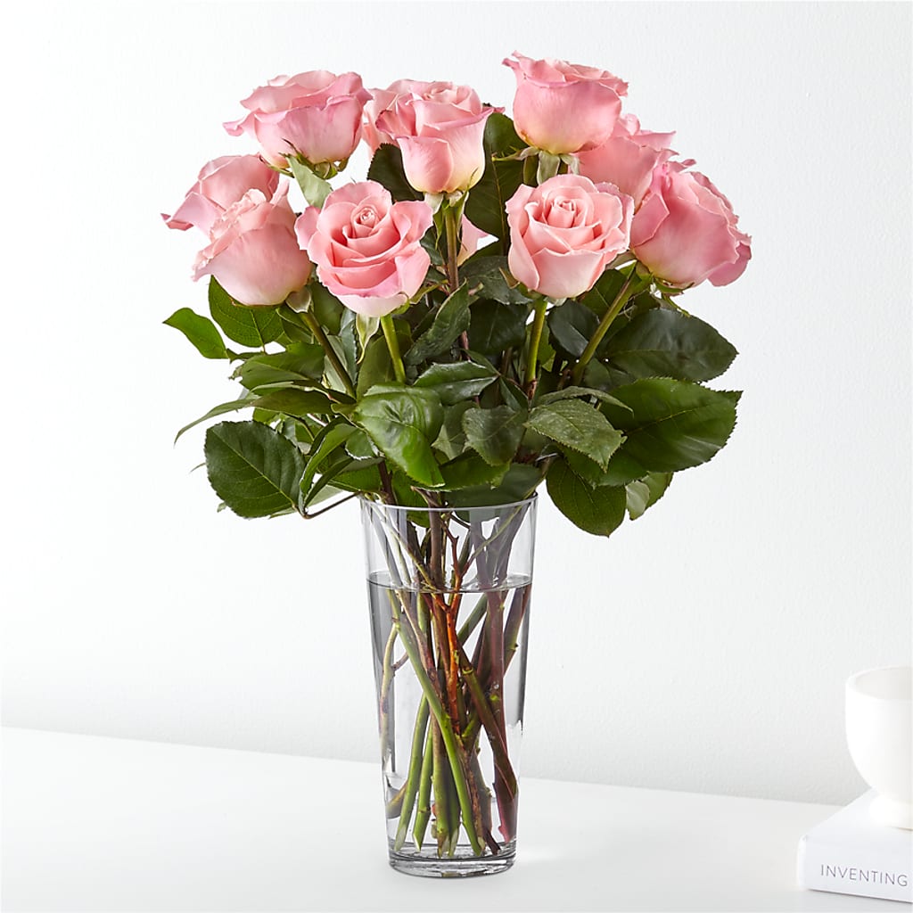 Long Stem Pink Rose Bouquet –  Bamboo Flowers, Buford GA