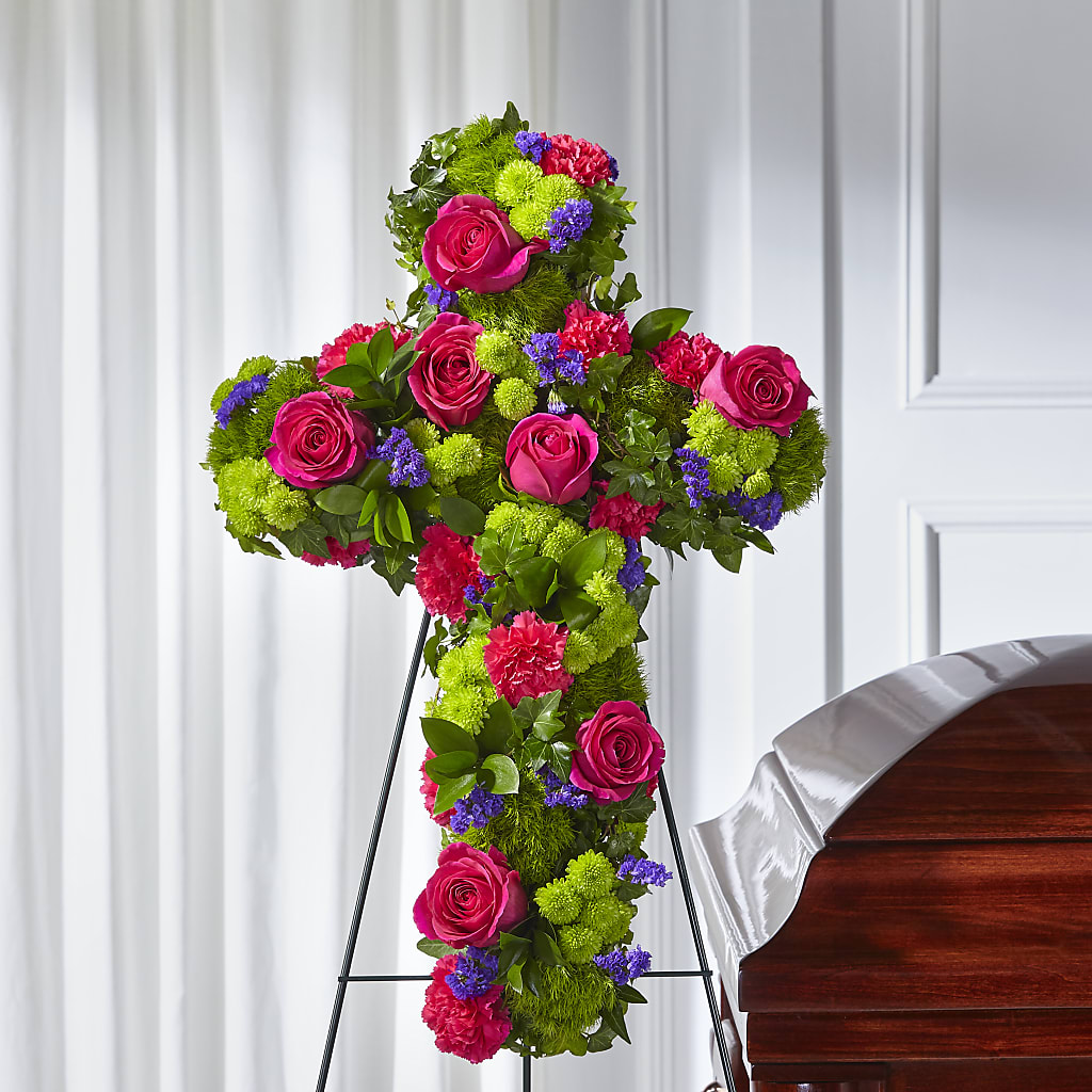 Tribute Rose Floral Cross –  Bamboo Flowers, Buford GA