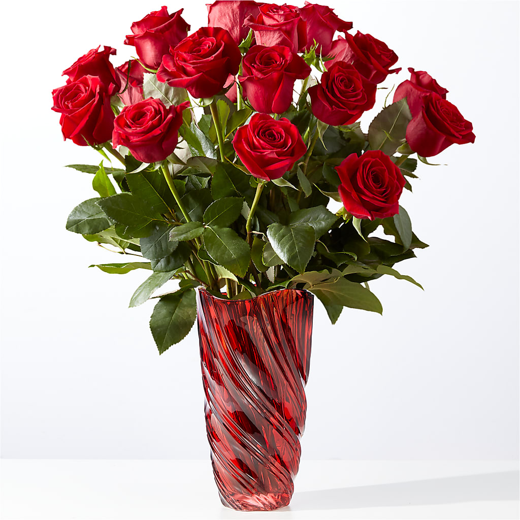 Ramo de rosas rojas Amor Clásico con jarrón de lujo en espiral