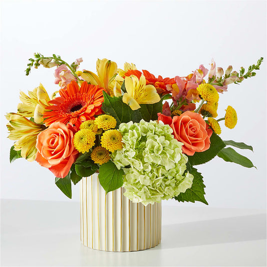 Autumn Sunshine Bouquet with Ivory Vase –  Bamboo Flowers, Buford GA