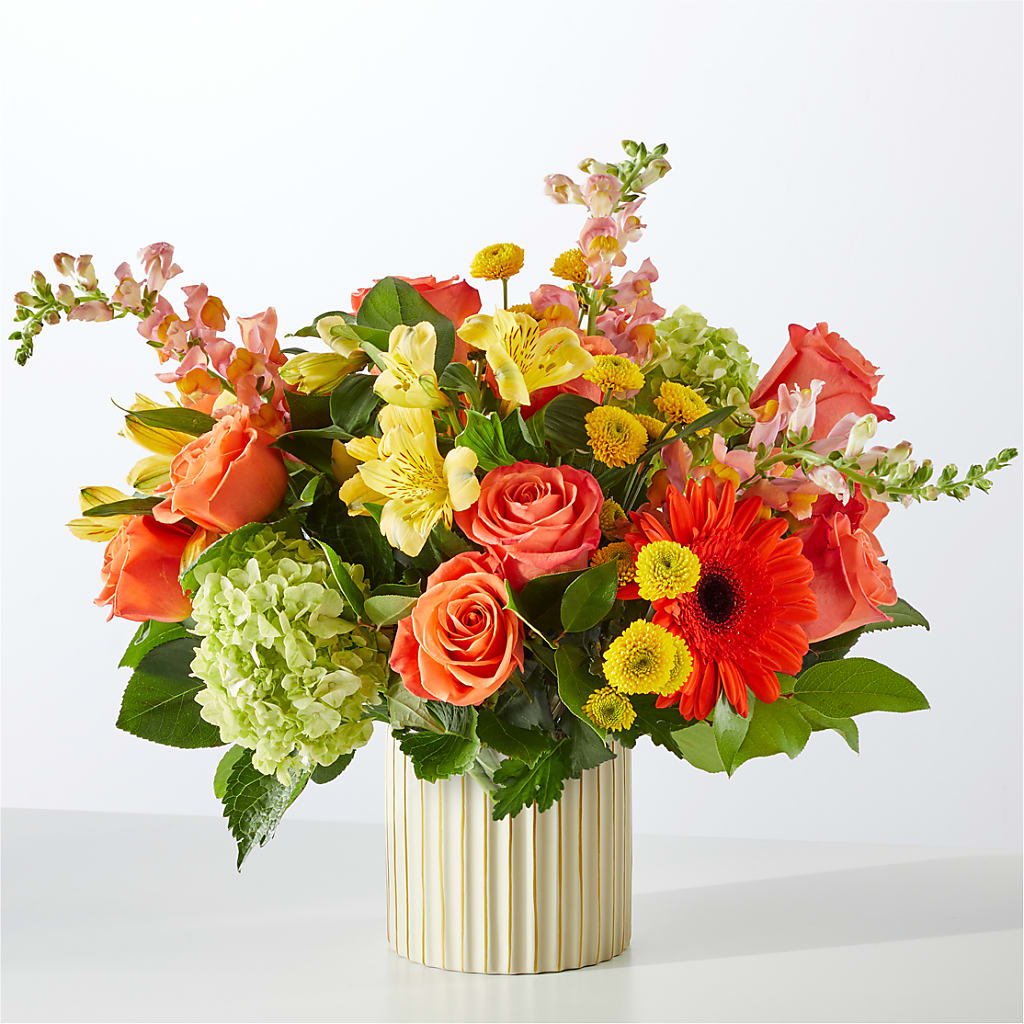 Autumn Sunshine Bouquet with Ivory Vase –  Bamboo Flowers, Buford GA