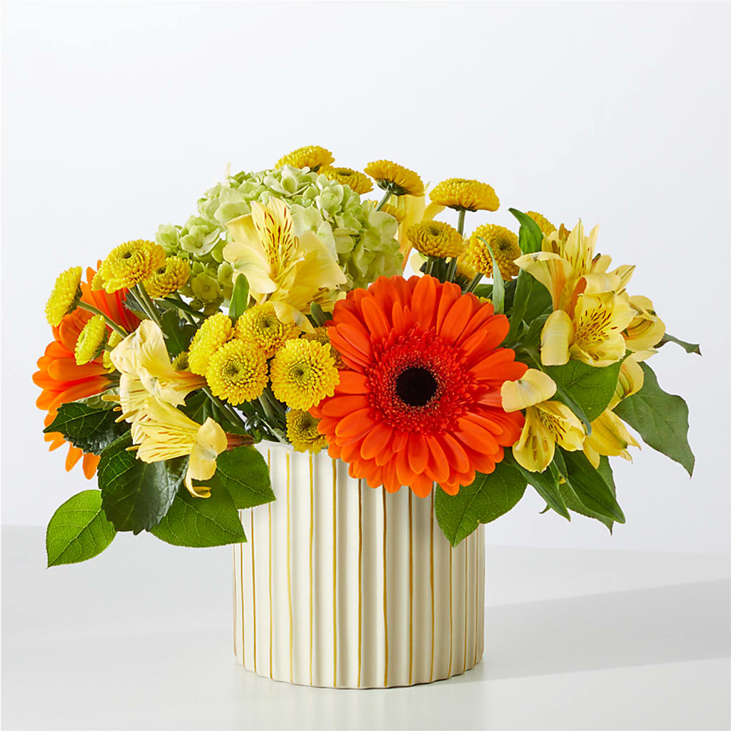 Autumn Sunshine Bouquet with Ivory Vase –  Bamboo Flowers, Buford GA